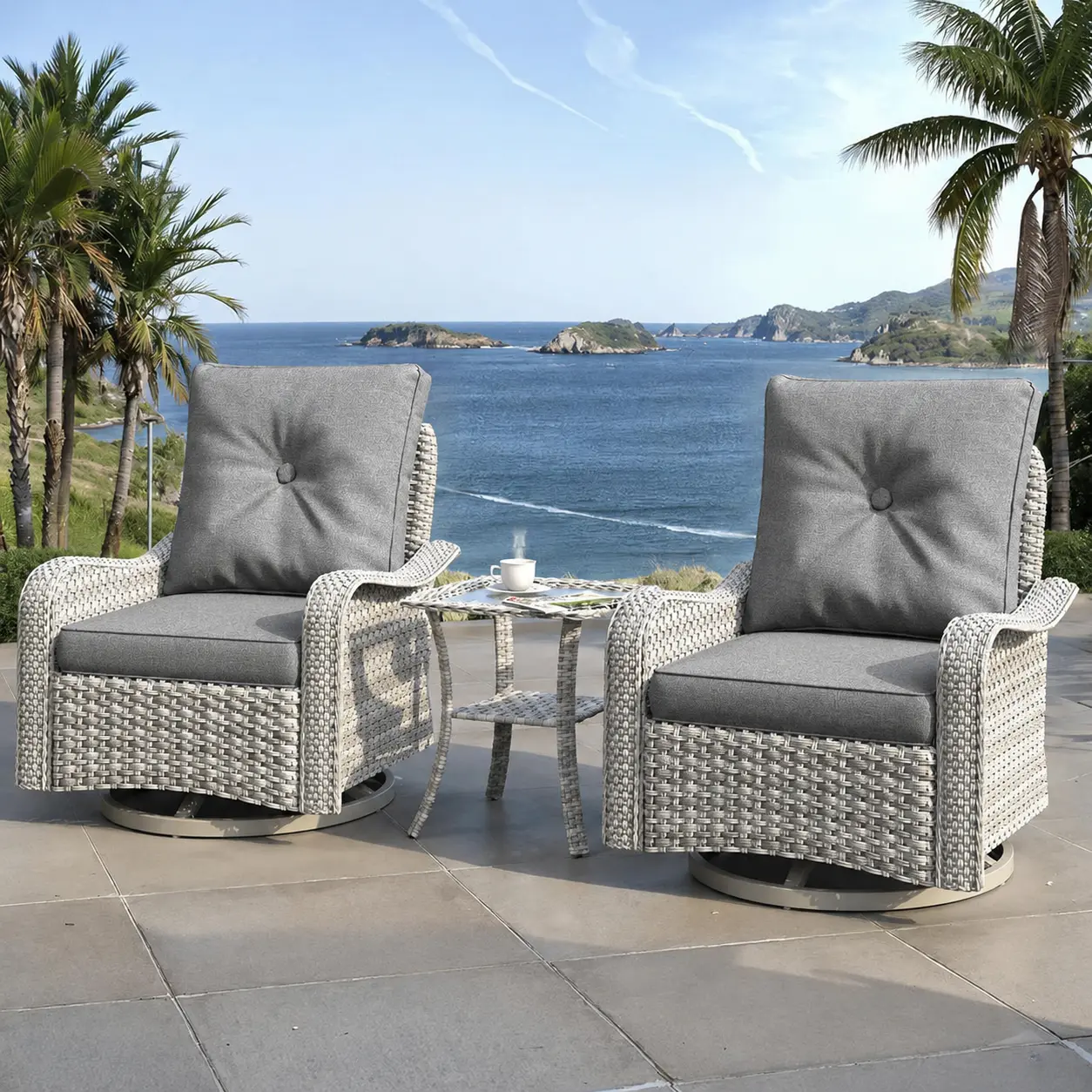 Set mobilier terasă cu fotolii rotative și perne exterioare, imaginea 2